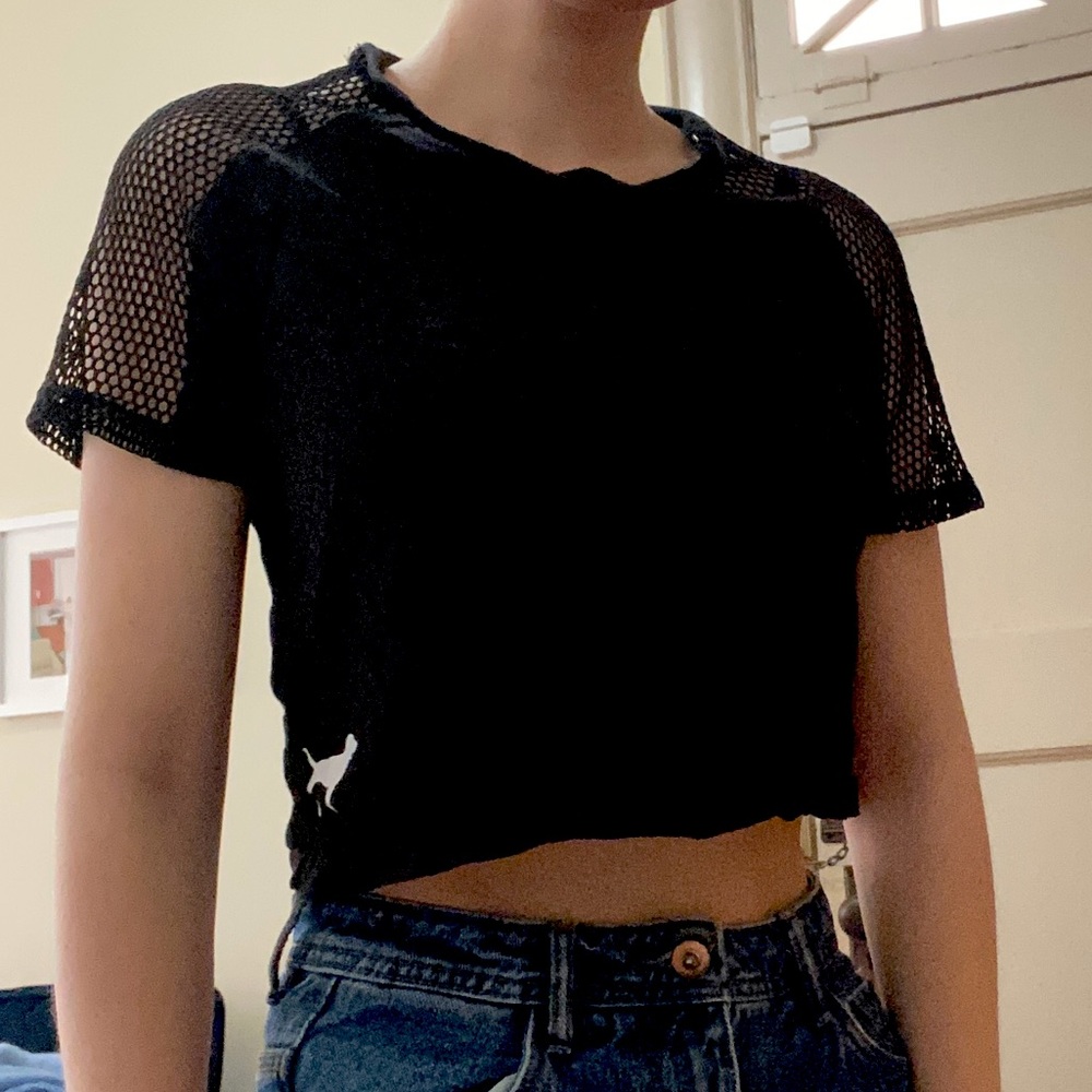 Victoria’s Secret PINK Mesh Sleeve Black Crop Top